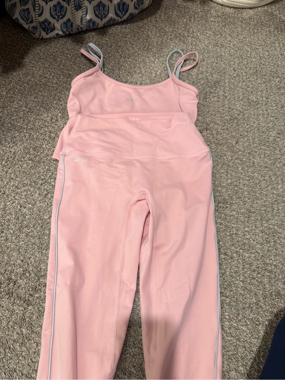 SET Active Pink Spaghetti-Strap Jumpsuit with Contrast Piping